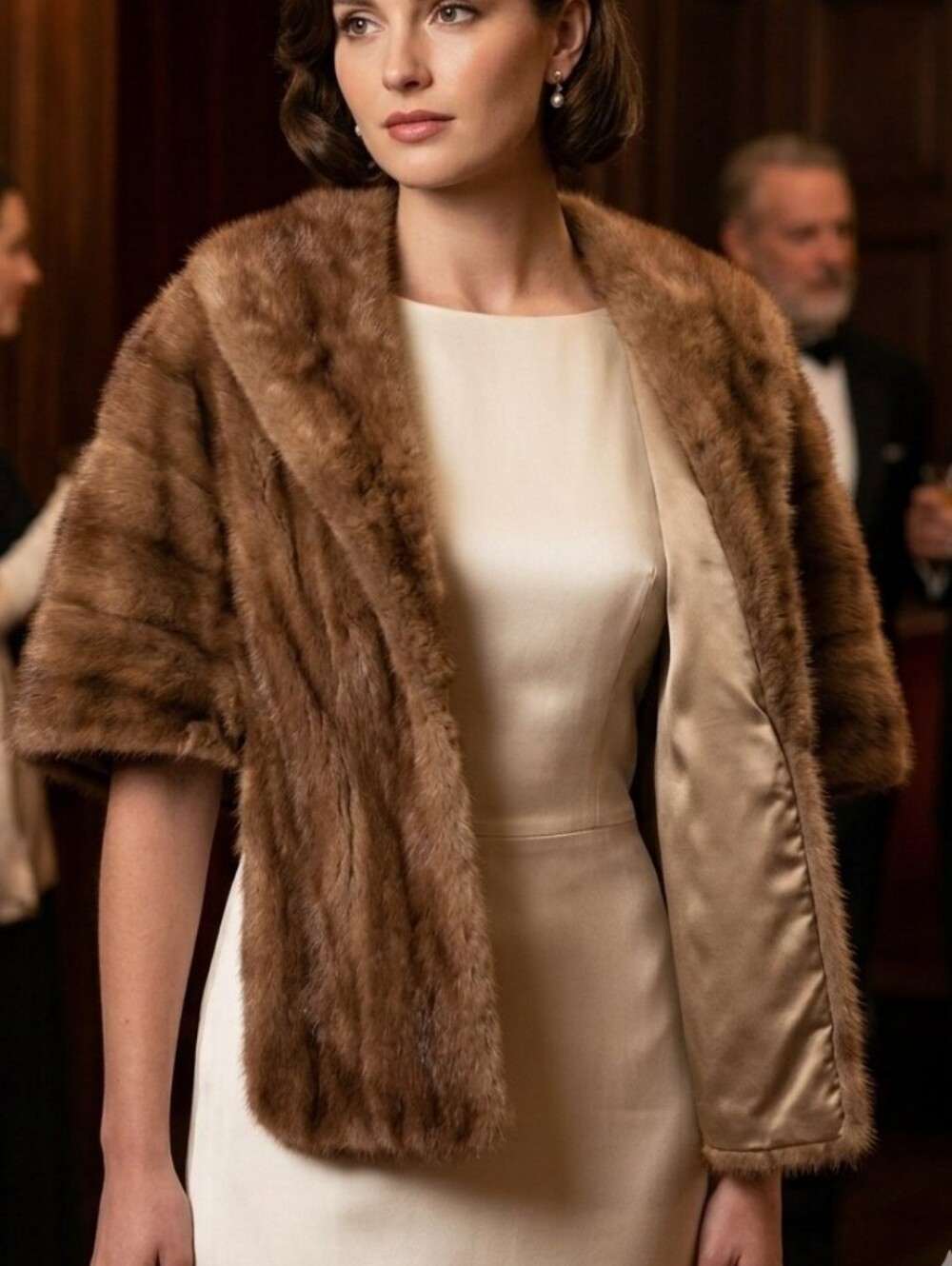 Elegant Brown Vintage  Fur Shawl Collar Wrap